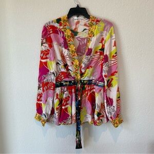 Robert Graham Silk Lacey Bird Leaf Jacket Size M